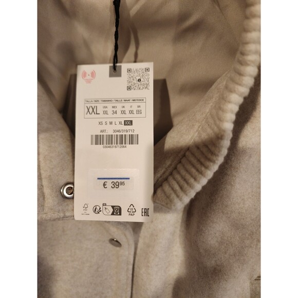 Zara Cropped Bomber Jacket Cream Ivory Chic Outerwear Varsity XXL Women - Picture 2 of 9